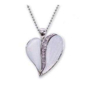  Crystalline Heart White Lucite Pendant on 16 Chain: Crystalline 