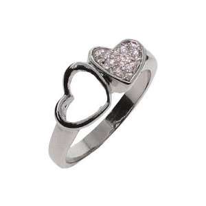  Joined Hearts CZ Sterling Silver Ring Size 6 (Sizes 5 6 7 