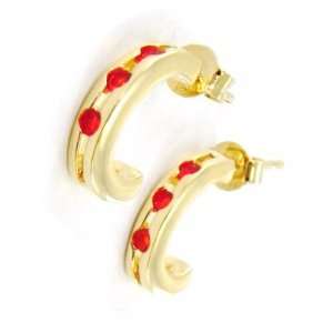  Gold plated half creole Déesse red.: Jewelry