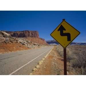 Road Sign Warns of Upcoming Road Conditions on a Utah Desert Highway 