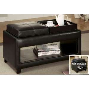 Espresso Bycast Ottoman Bench with Double Flip Top Tray:  