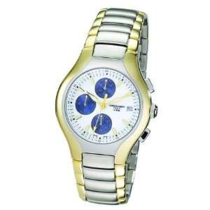   Two Tone Chronograph Dress Watch with White Dial and Blue Sub Dials