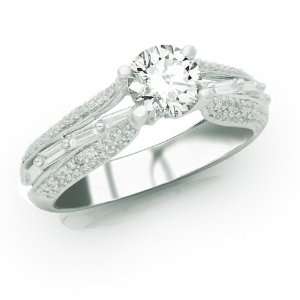 Pave set Diamonds And Baguette Engagement Ring with a 0.7 Carat Round 