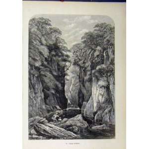  View Fors Nothyn Men Fishing Cliffs Trees Country Scene 