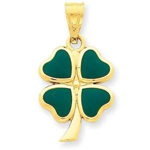  Enameled Clover Charm in 14k Yellow Gold: Jewelry