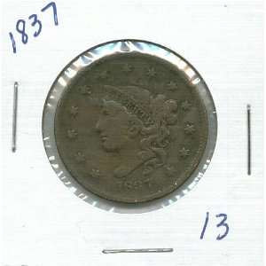  1837 Coronet Large Cent in 2x2 coin 