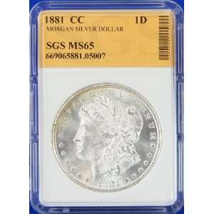  1881 CC Morgan Silver Dollar Graded MS65 by SGS 