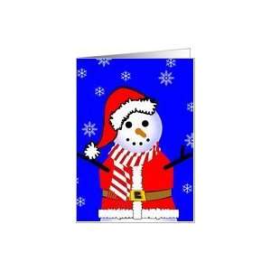  Santa Claus Snowman in Candy Cane Striped Scarf Card 