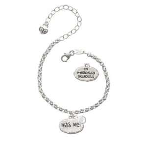 Kiss Me & Im Magically Delicious Oval Silver Plated Brass Charm 