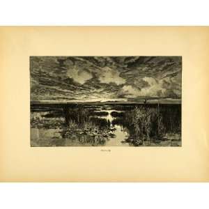  1887 Wood Engraving Fen Land Keeley Halswelle Geese Swamp 
