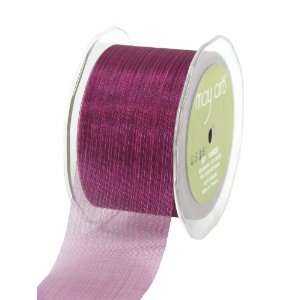  May Arts 3 Inch Wide Ribbon, Fuchsia Sheer Pinstripes 