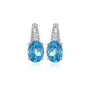  3.46 Ct Amazing Blue Topaz & Diamond 14K Gold Earrings 