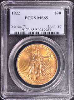 1922 ST. GAUDENS $20 PCGS MS 65  