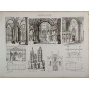  1870 Lithograph Italy Spain Church Architecture Toledo 