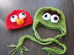 PATTERN Crochet Elmo & Oscar the Grouch Beanie/hat/cap 4 sizes  