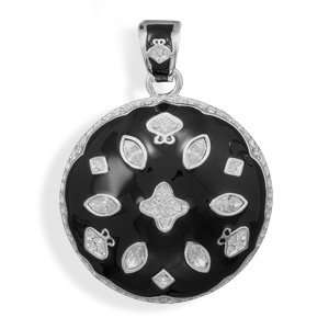  37mm Silver Plated and Black Epoxy Fashion Pendant With 