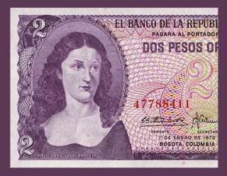 PESOS ORO Banknote of COLOMBIA 1972   Salavarrieta   GOLD Art   Pick 