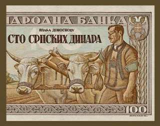 100 DINARA Banknote SERBIA 1943   St. SAVA   Farmer and Ox Cart   Pick 