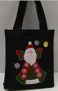 NEW BATTERY LIGHTED BLACK CANVAS LED SANTA CLAUS 7 X 8 TOTE  