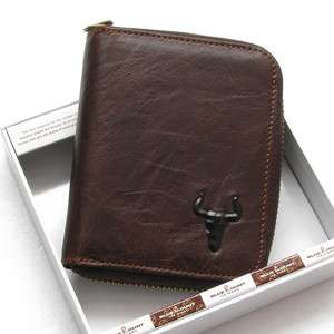 New Mens Genuine Leather Bifold Zip Around Wallet Purse with Coin Slot 