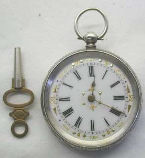 Beautiful Victorian Ladies Coloured Dial Silver Fob Pocket watch 