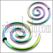 Ear Piercing Jewelry 10Pcs. Steel Rainbow Anodized Spiral Ear Expander 