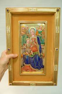 Hand Fired Enamel Panel Madonna with Child +chalice  