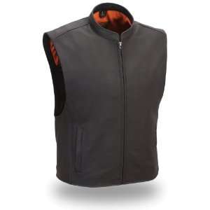 First Manufacturing Mens Zip Front Club Patch Vest (Black, Small)