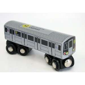    Munipals Wooden Railway NYC Subway Car Q Train: Toys & Games