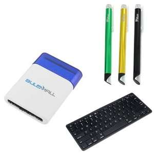  Black Bluetooth Wireless Fullsize Keyboard + Blue Mini Brush + 3x 