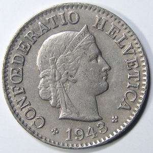 Centimes Libertas Helvetica 1943 Switzerland Coin #1669  