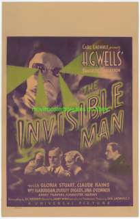 THE INVISIBLE MAN MOVIE POSTER ORIGINAL 1933 WINDOW CARD PAPERBACKED 