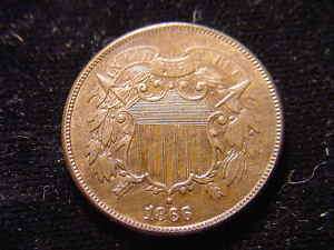 1866 BU AU Glossy Two Cents Nice 2 Cent DEC3110  