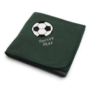  Personalized Soccerball On Forest Green Fleece Blanket 