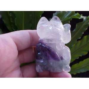   Gemqz Fluorite Carved Lucky CAT Left PAW Cute !!!: Everything Else