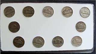   NICKELS – Eleven / 11 Coin Complete Set in Holder 1942 – 1945