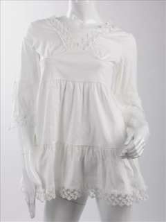 FASHION ON MOON Long Bluse Shirt Dress Tunic Size 8/10 White 0283 