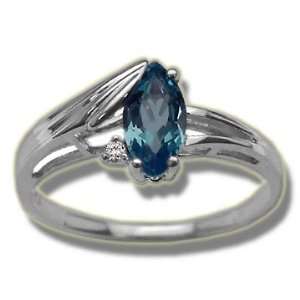  .015 ct 8X4 Mq Blue Topaz Bold Edge White Ring Jewelry