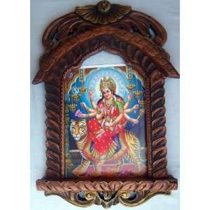  Goddess Durga giving blessings poster painting in Wood 