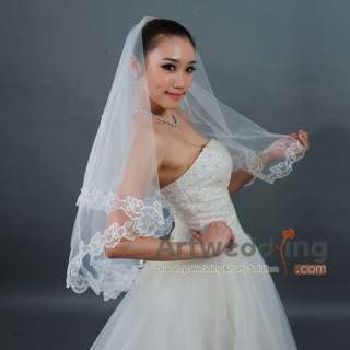 1T Brand New Tulle Lace Edge Elbow Wedding Bridal Veil Headpieces 