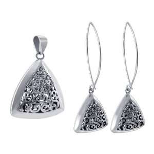   Marcasite Floral Designed Dangle Earrings and Pendant Jewelry Set