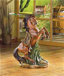 NEW Stallion Horse Base Accent Glass Top Western End Home Decor Side 