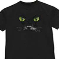 Yellow Green Eyed Cat black shirt Cats eyes T shirt  