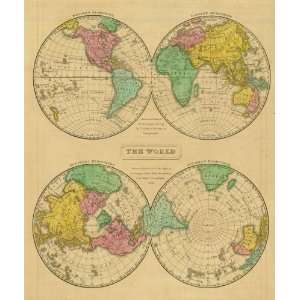   Tanner 1836 Antique Map of the World in Hemispheres