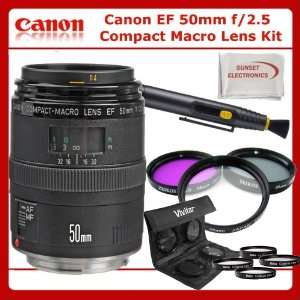  Canon EF 50mm f/2.5 Compact Macro Lens Kit Includes: Canon 