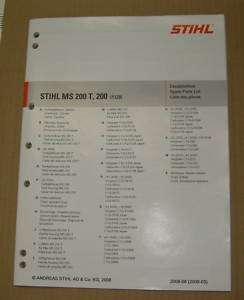MS 200, 200 T, 200T Stihl Chainsaw Parts Manual *New*  