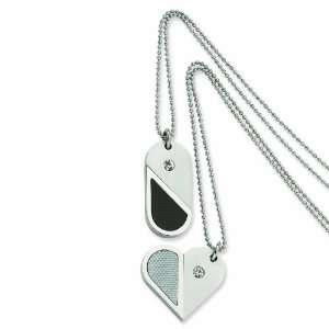   Steel Dog Tag Heart Convertible Pendant Necklace: Chisel: Jewelry