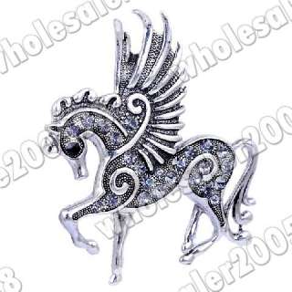 6PCS Pegasus 76*70MM Rhinestone Silver Plated Pendants  