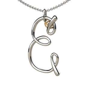   14K Gold Script Initial E Pendant with chain: Franco Vincente: Jewelry