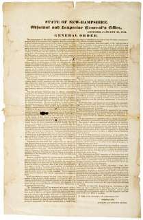 1833 NH Military Orders Printed Broadside  